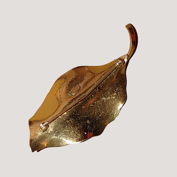 Vintage WELLS 14K Gold Filled Leaf Bug Pin Enamel Retro Ladybug Brooch Nature - Picture 5 of 11